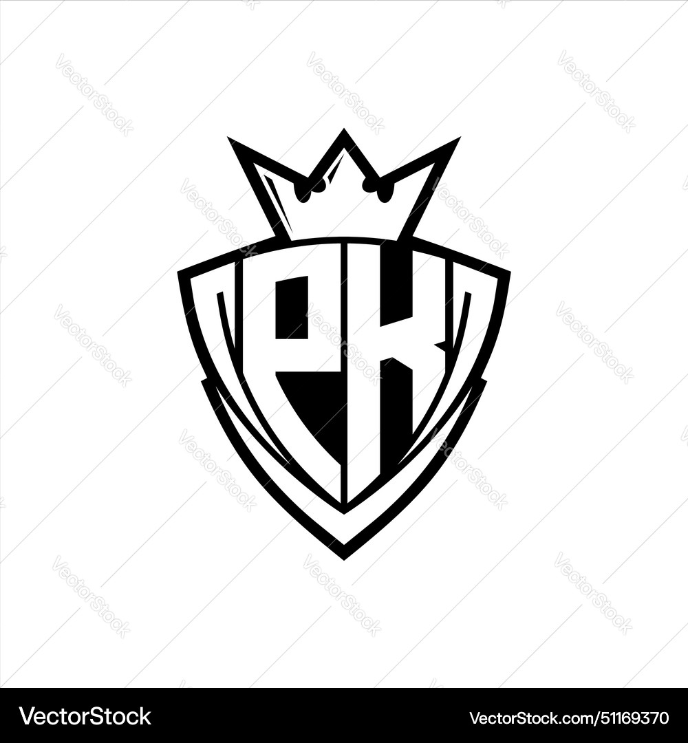 Pk letter logo with sharp triangle shield shape Vector Image