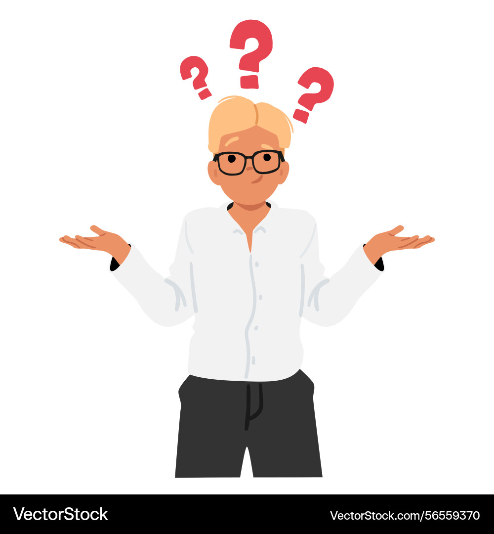 Puzzled nerd boy cartoon geek student character Puzzled nerd boy cartoon geek student character vector image