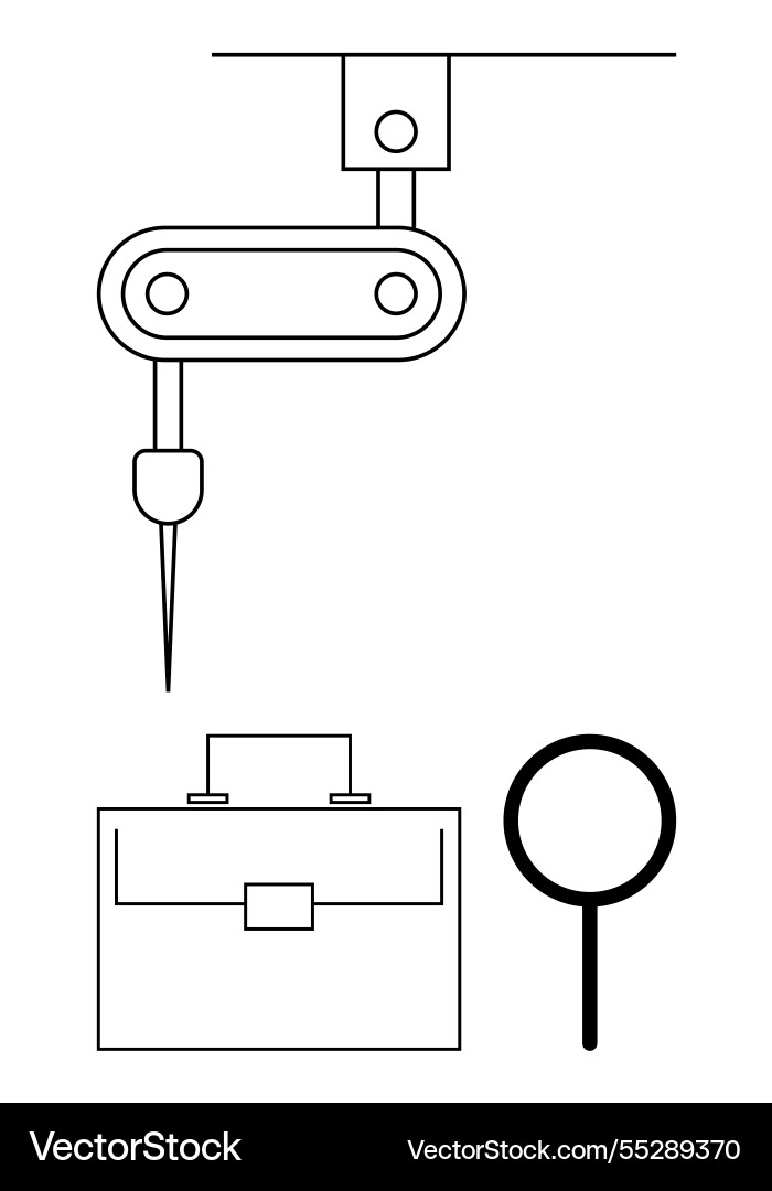 Robotic arm manipulating object with briefcase Robotic arm manipulating object with briefcase Vector Image