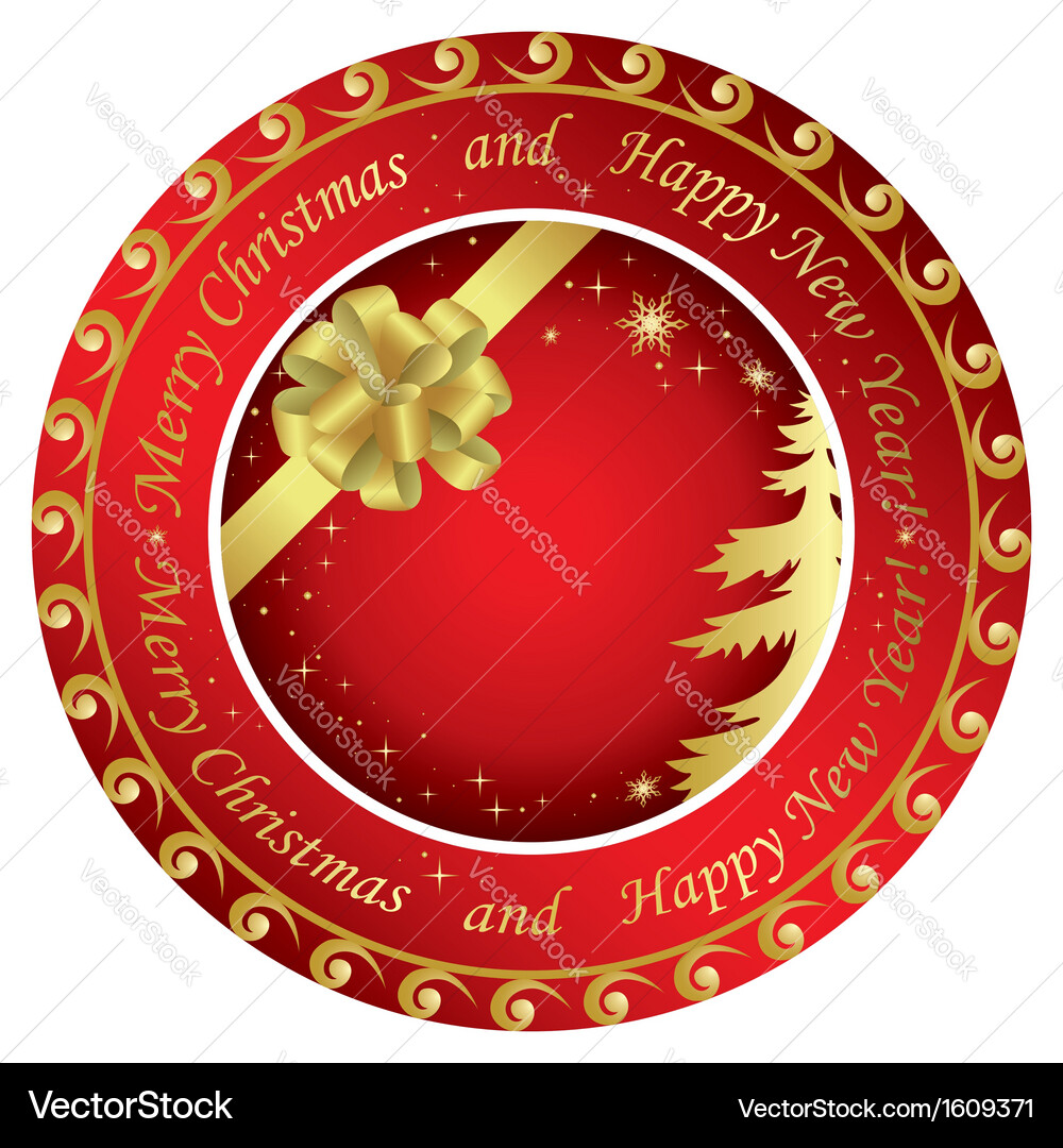 Golden and red christmas round card Vector Image