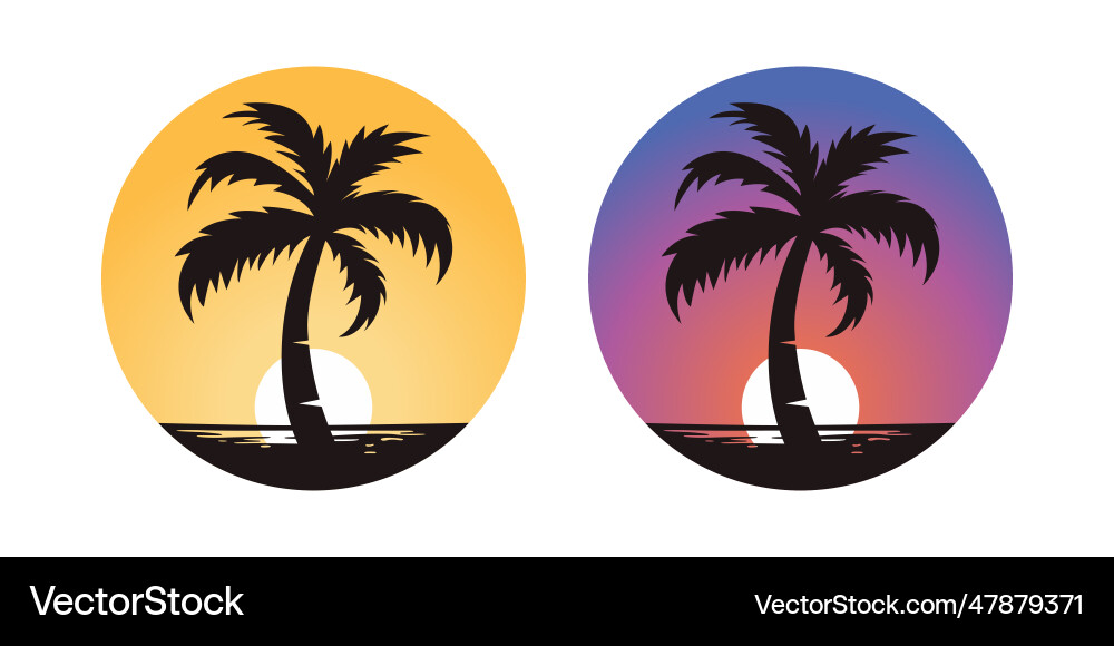 Palm trees tree icon set isolated Palm trees tree icon set isolated vector image