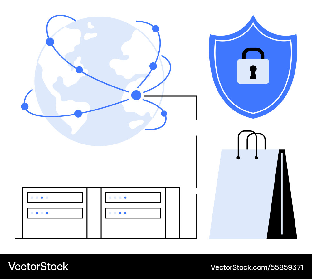Secure e-commerce network with global connectivity Secure e-commerce network with global connectivity vector image