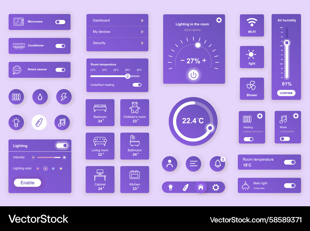 User interface elements set for smart home mobile Vector Image