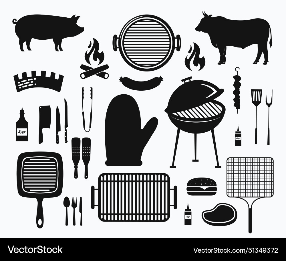 Barbecue bbq grill silhouette icon set Vector Image