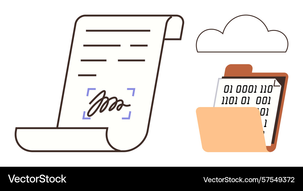 Digital document signing and cloud data storage Digital document signing and cloud data storage vector image