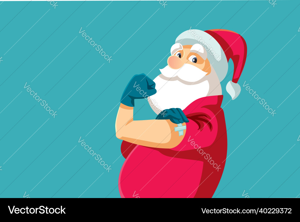 Santa claus showing vaccinated arm cartoon vector image