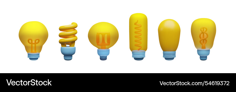 Set of 3d electric light bulbs with yellow energy Set of 3d electric light bulbs with yellow energy vector image