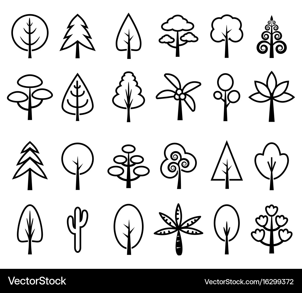 Tree Icon Set - Botanical Collection vector image