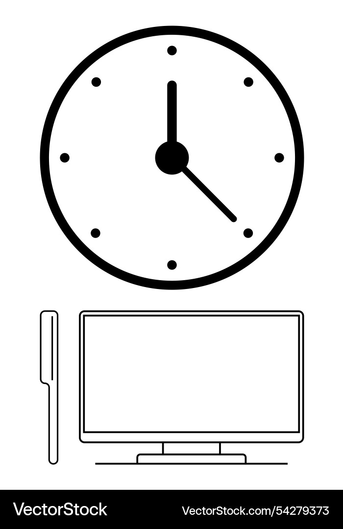 Analog clock displaying time above desktop Analog clock displaying time above desktop vector image