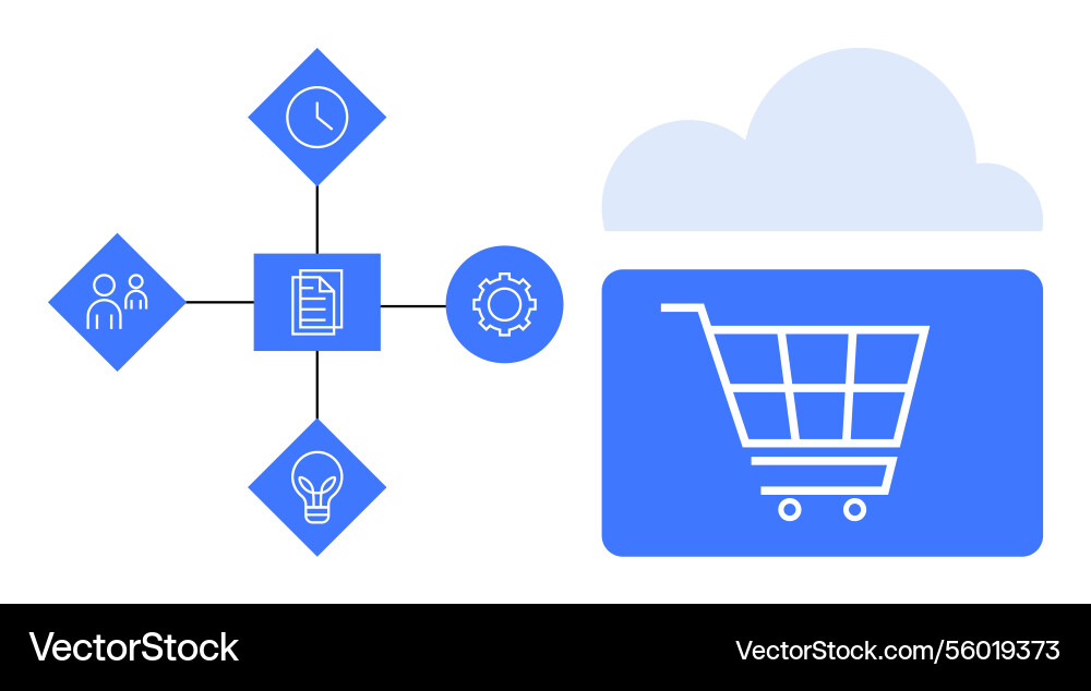 Digital workflow and cloud-based online shopping Digital workflow and cloud-based online shopping vector image
