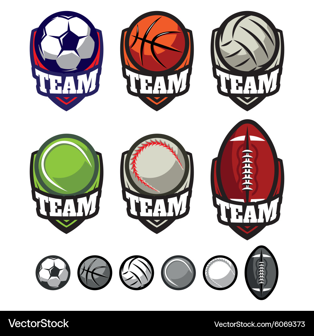 Logos for sports teams with different balls Vector Image