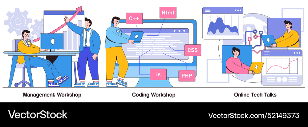 Online tech talks managers and coding workshop vector image
