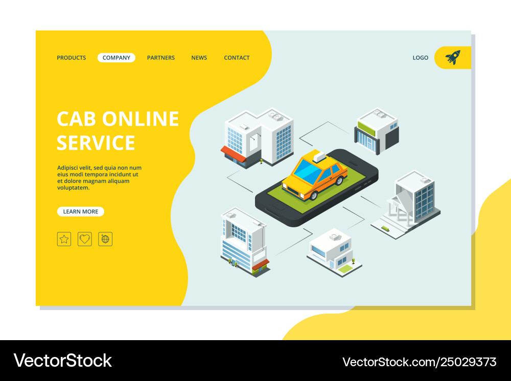 Taxi landing website page with smartphone order vector image