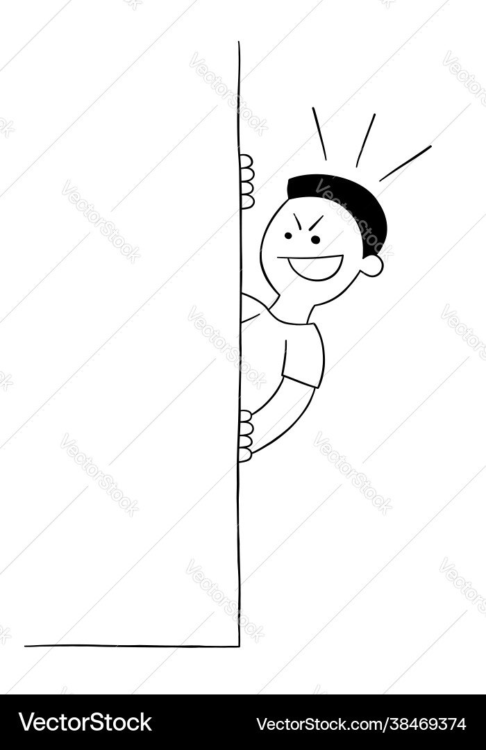 Cartoon sneaky man hiding behind wall Cartoon sneaky man hiding behind wall vector image