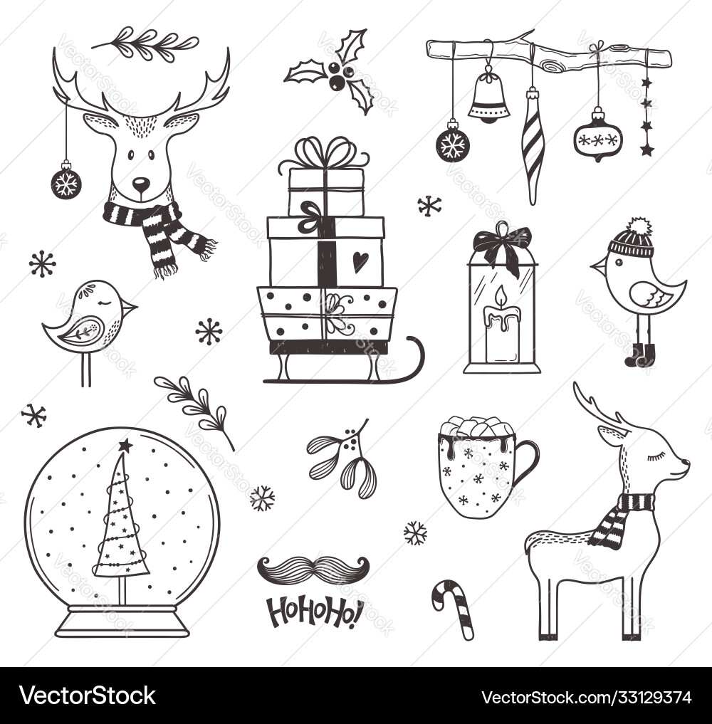 Christmas doodle elements Royalty Free Vector Image