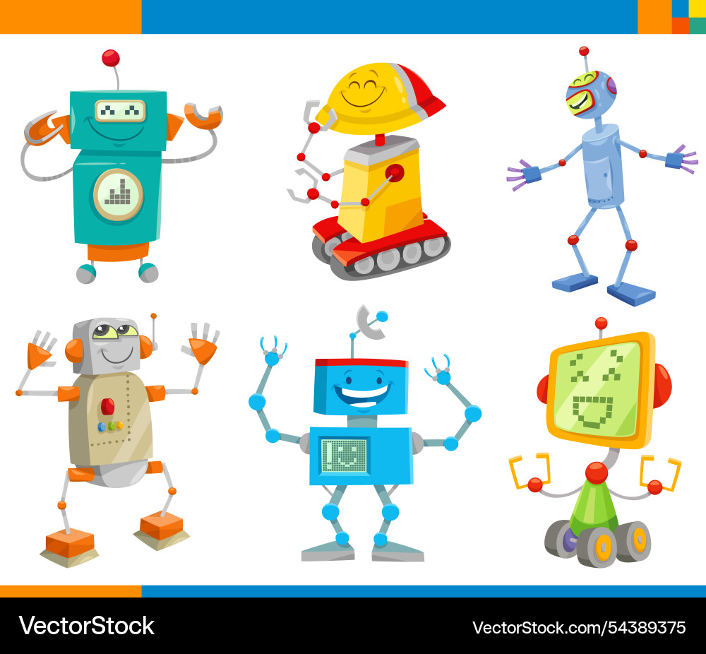 Cartoon robots or androids fantasy characters set vector image