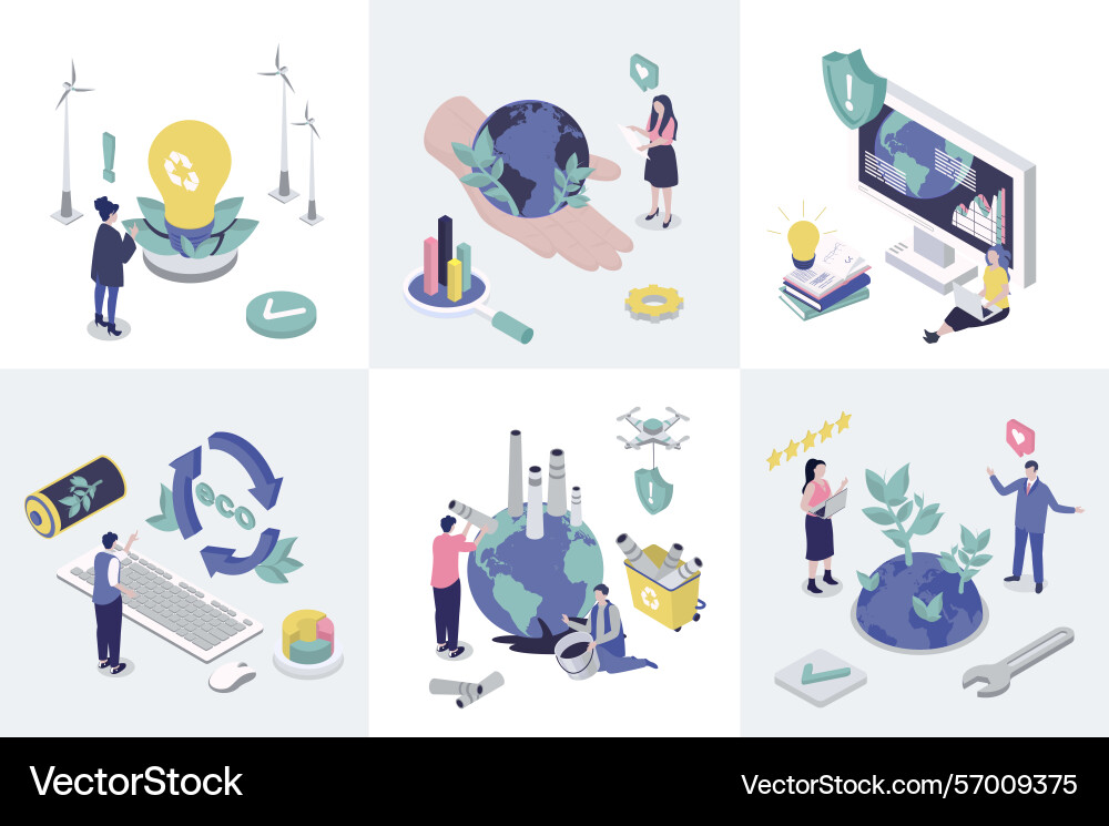 Ecology 3d isometry concept for web design Ecology 3d isometry concept for web design vector image