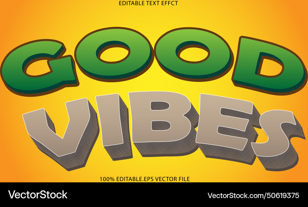 Good vibes editable text effect 3d emboss Vector Image