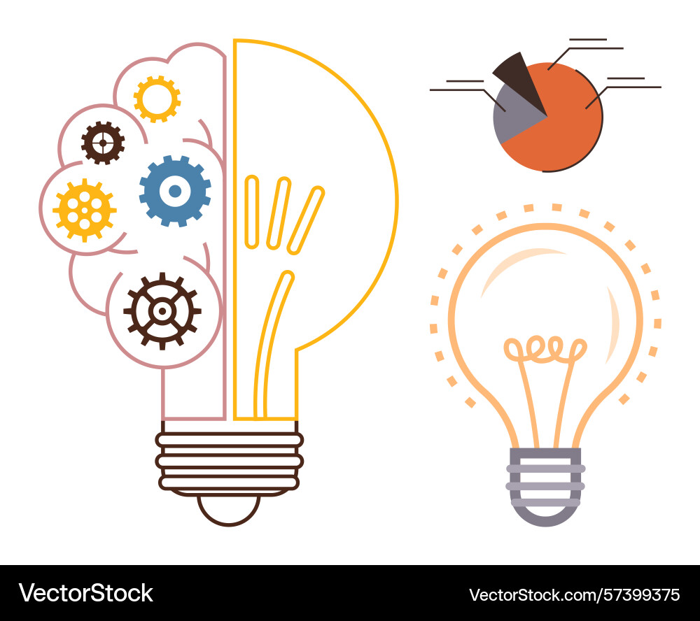 Lightbulb with brain and gears conceptualizing Lightbulb with brain and gears conceptualizing vector image