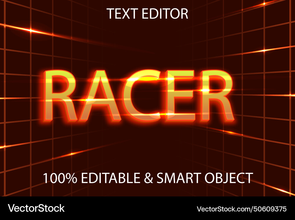 Racer editable text effect 3 dimension emboss Vector Image