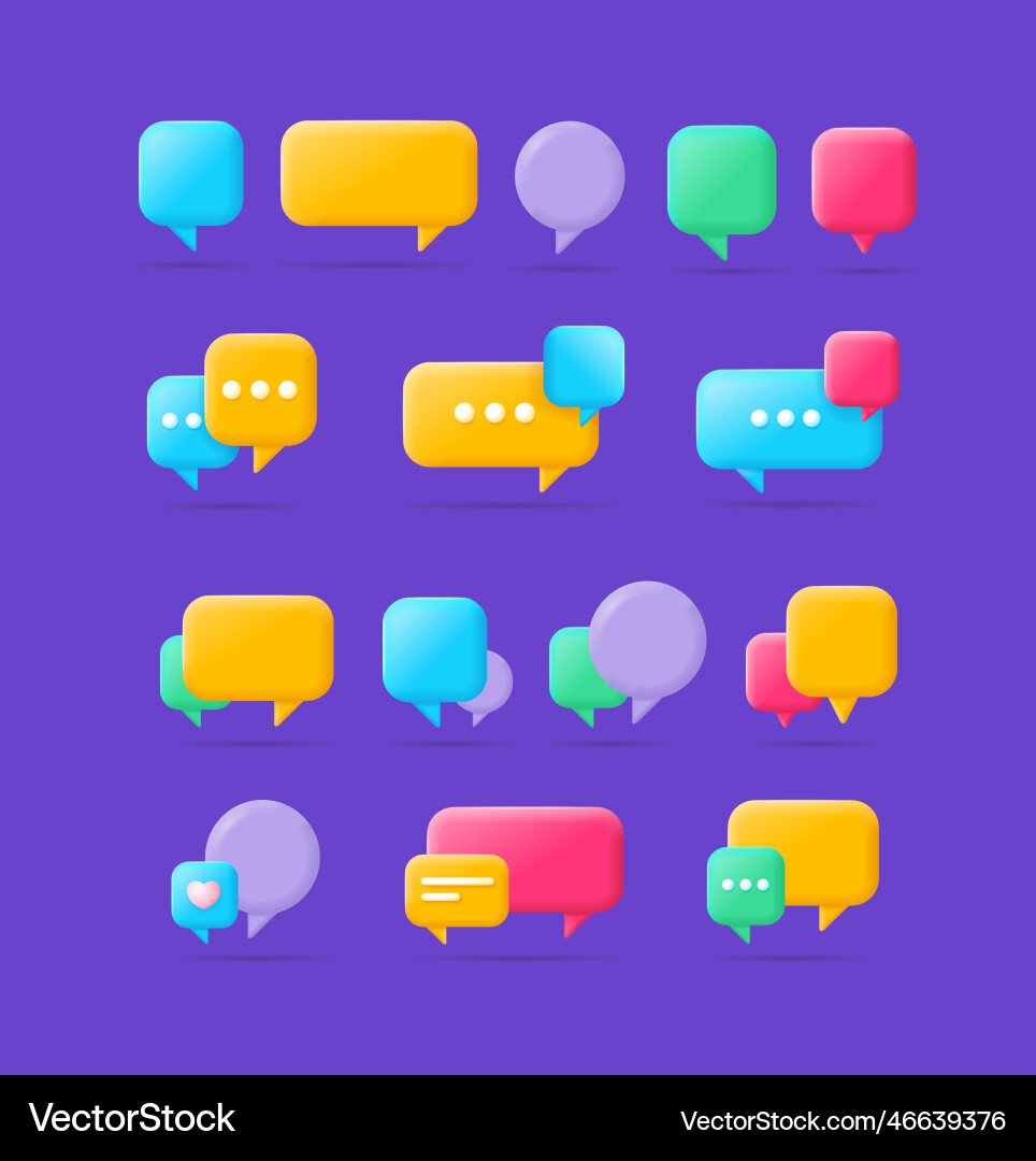 3d different color empty speech bubble set 3d different color empty speech bubble set vector image