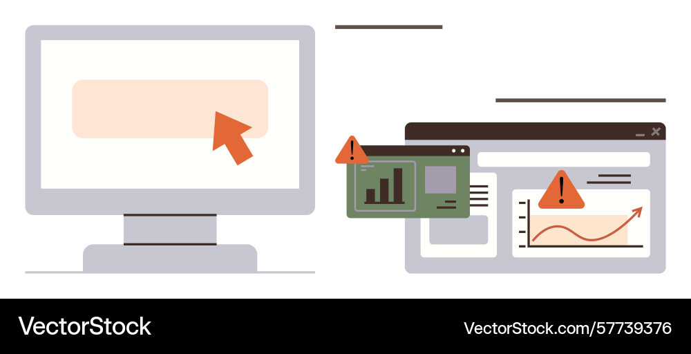 Cybersecurity alert and system errors displayed on Cybersecurity alert and system errors displayed on vector image