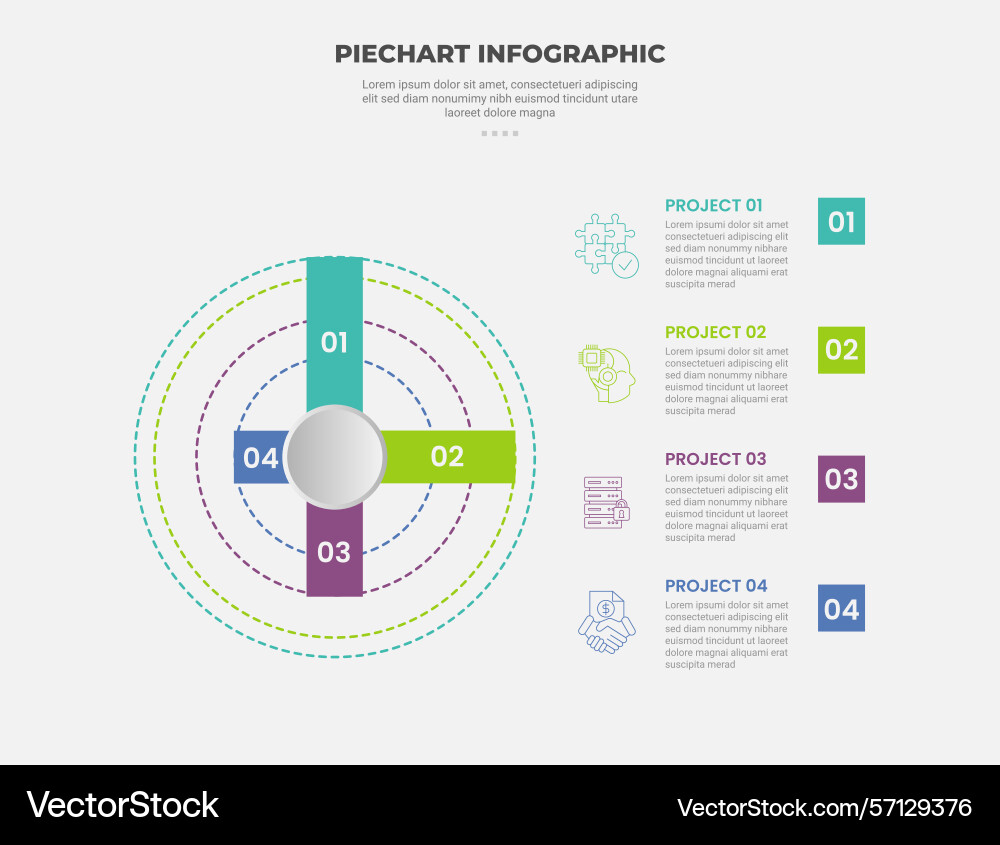 Pie chart infographic outline style with 4 point vector image