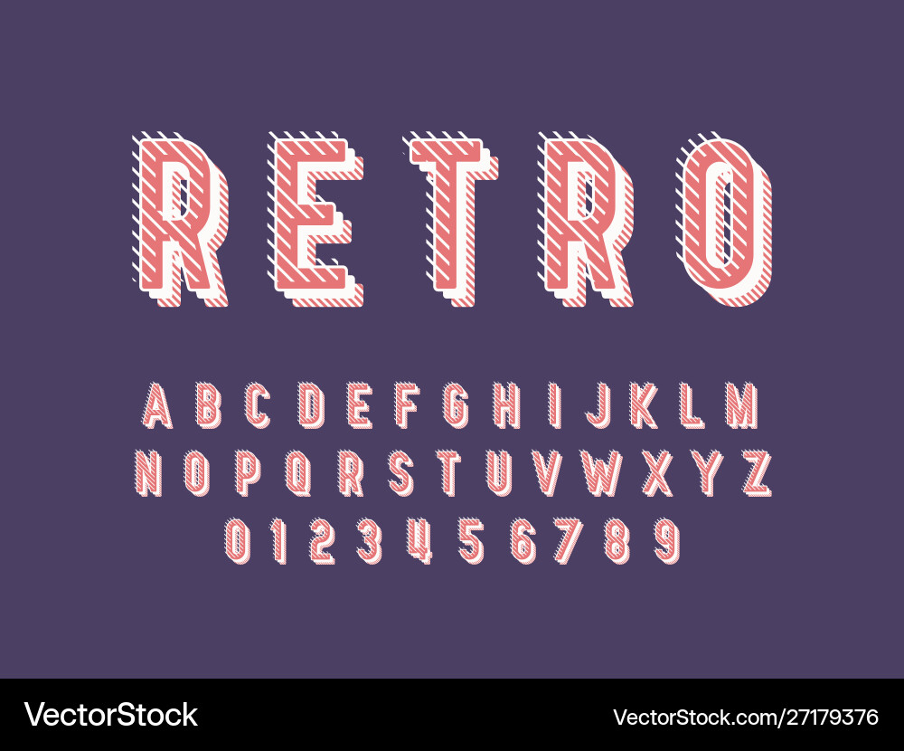 Retro font and alphabet stock Vector Image