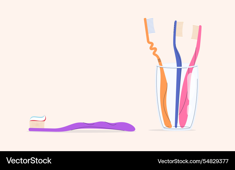 A set of colored toothbrushes with paste vector image
