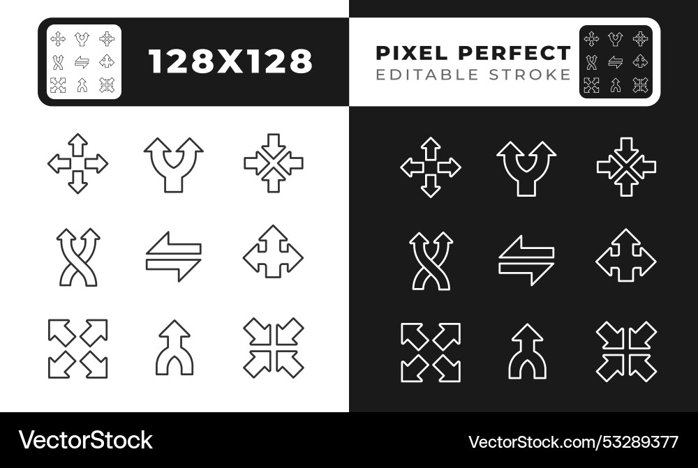 Complex arrows linear icons set for dark light Complex arrows linear icons set for dark light vector image
