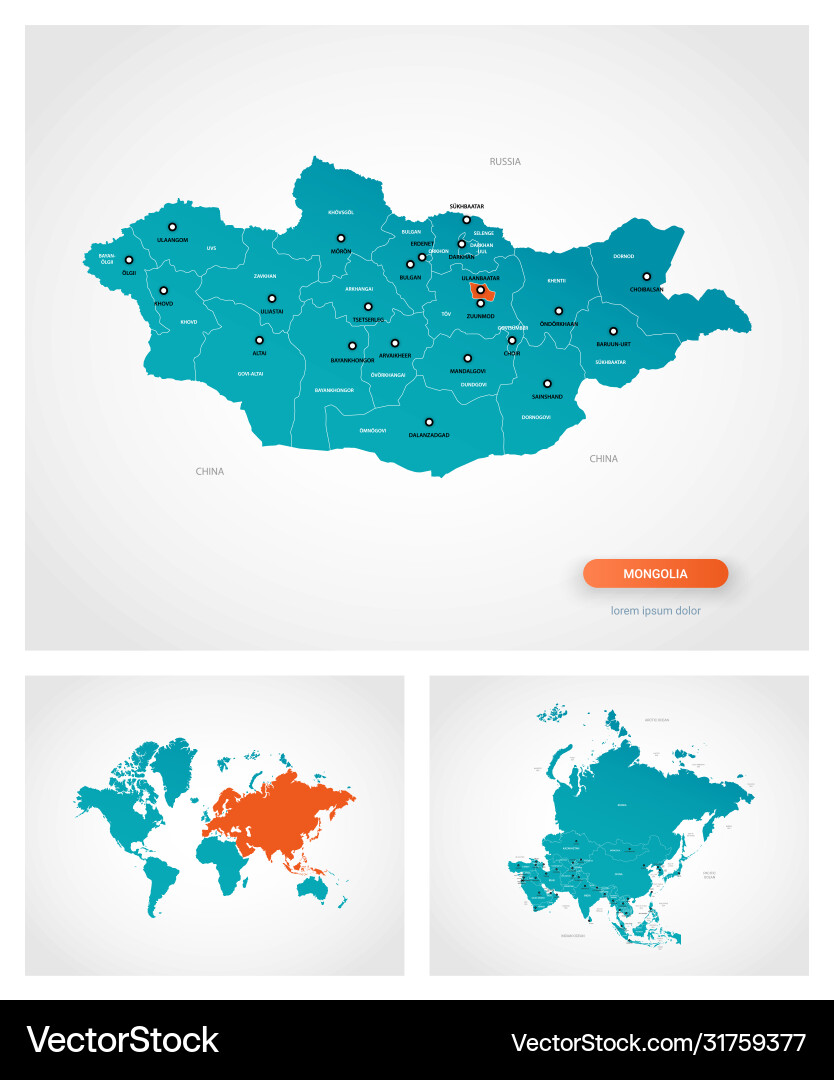 Editable template map mongolia with marks vector image