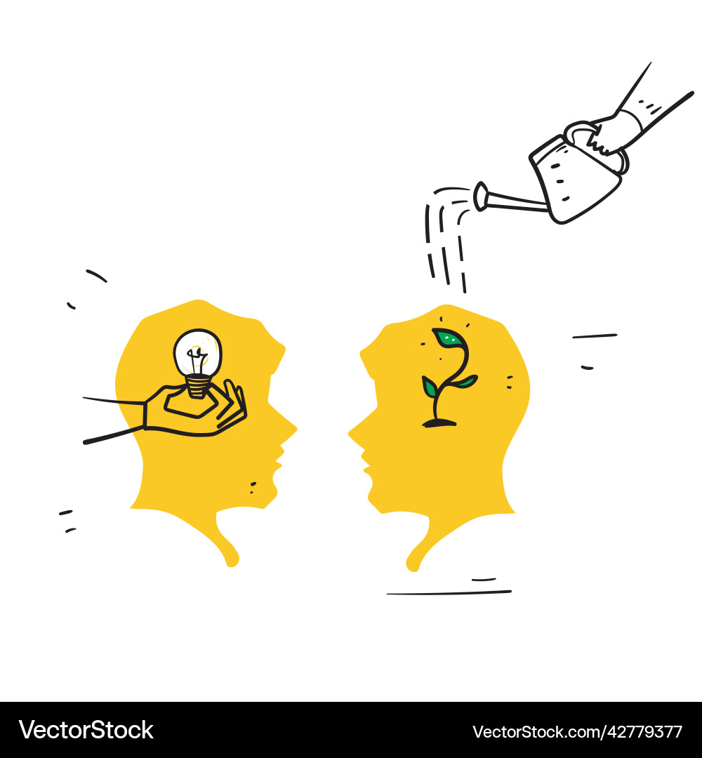 Hand drawn doodle people with bulb brain vector image