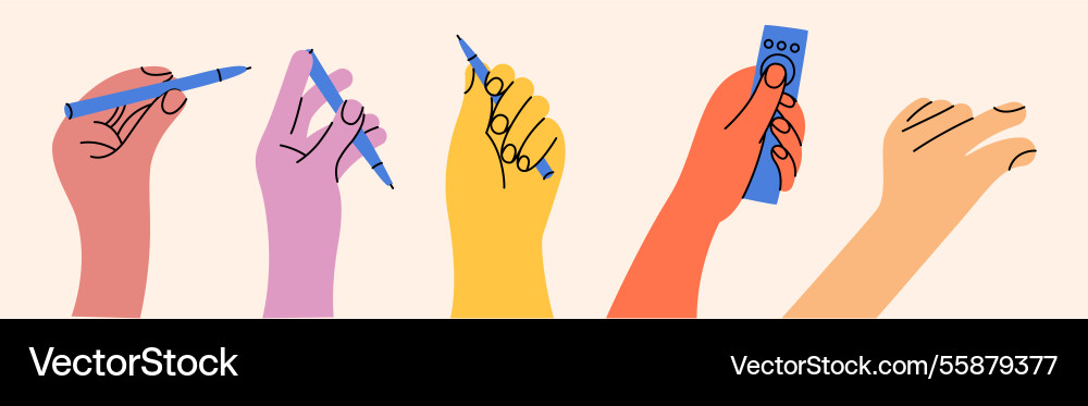 Set of hand gestures in various positions color Vector Image