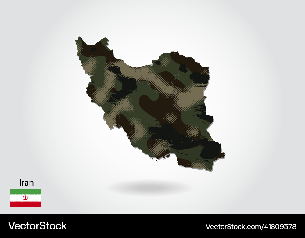 Iran map with camouflage pattern forest - green Iran map with camouflage pattern forest - green vector image