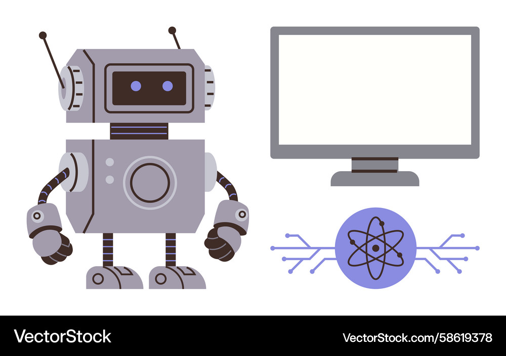 Robot with monitor and atomic tech concept Vector Image