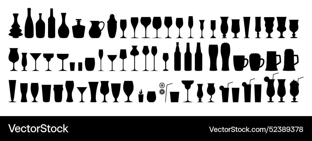 Silhouettes verschiedene Alkohol Cocktail Brille Bar Silhouettes verschiedene Alkohol Cocktail Brille Bar vektorbild