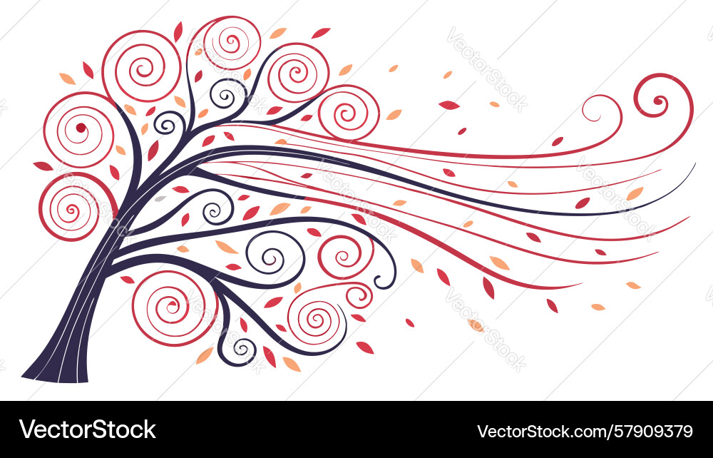 Dynamic windswept tree with swirls design Vector Image