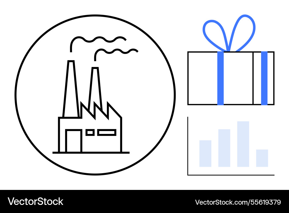 Factory icon with graph and gift box representing Factory icon with graph and gift box representing vector image