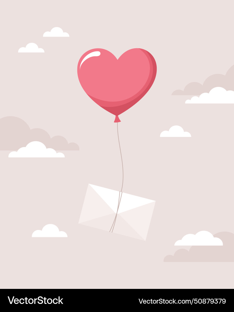 Flying heart balloon with an envelope on a string vector image