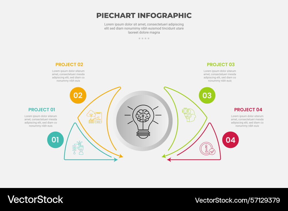 Pie chart infographic outline style with 4 point Pie chart infographic outline style with 4 point vector image