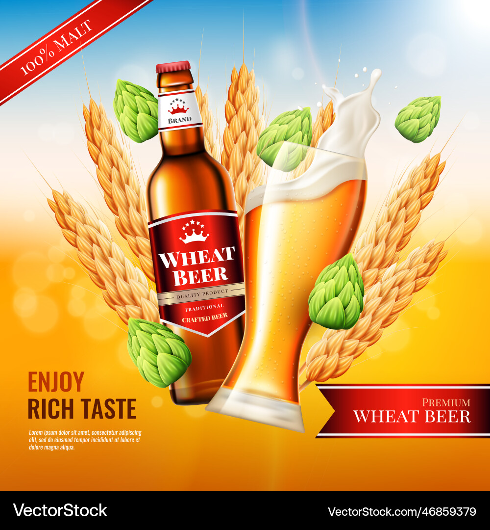 Realistic malt beer ad promotion banner bottle Realistic malt beer ad promotion banner bottle vector image
