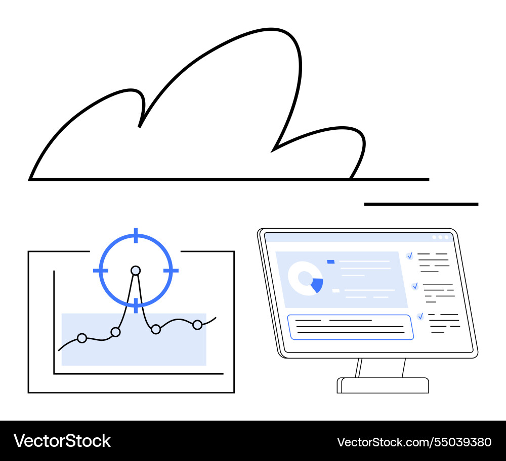 Cloud Computing mit Datenanalysen die das Ziel zeigen Cloud Computing mit Datenanalysen die das Ziel zeigen Vektorbild
