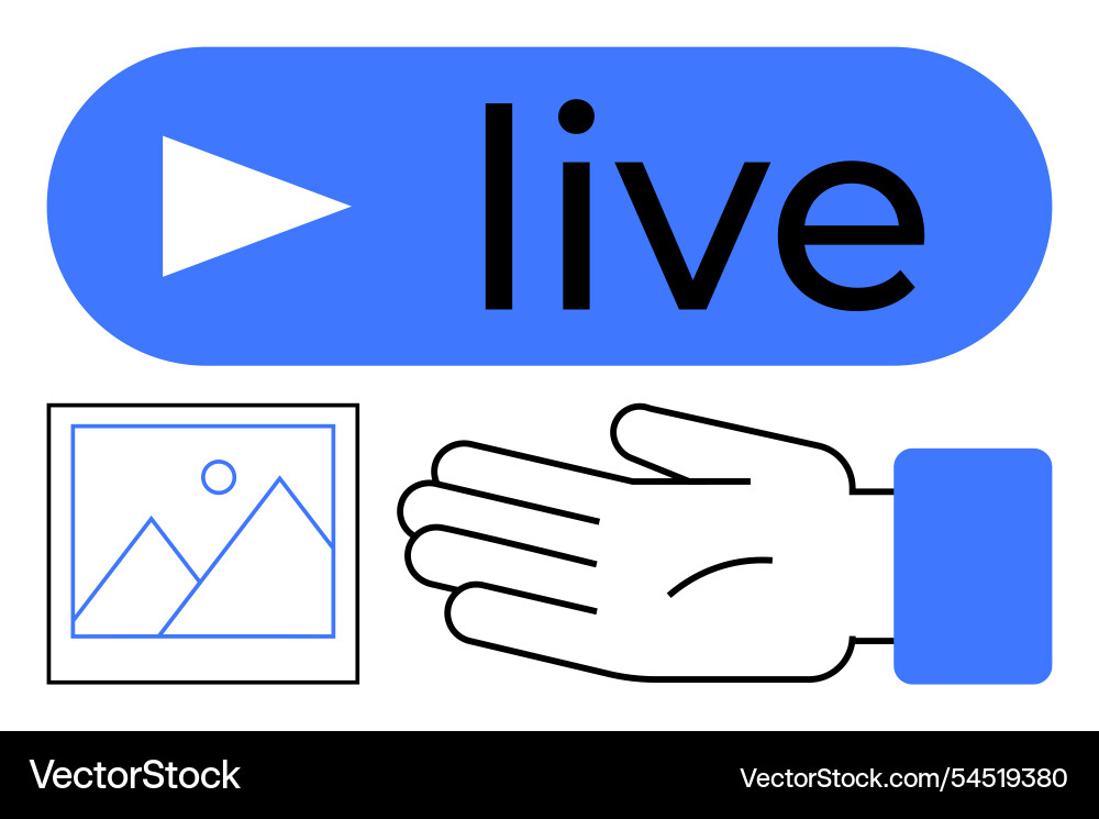 Hand with play button and image icon highlighting Hand with play button and image icon highlighting vector image