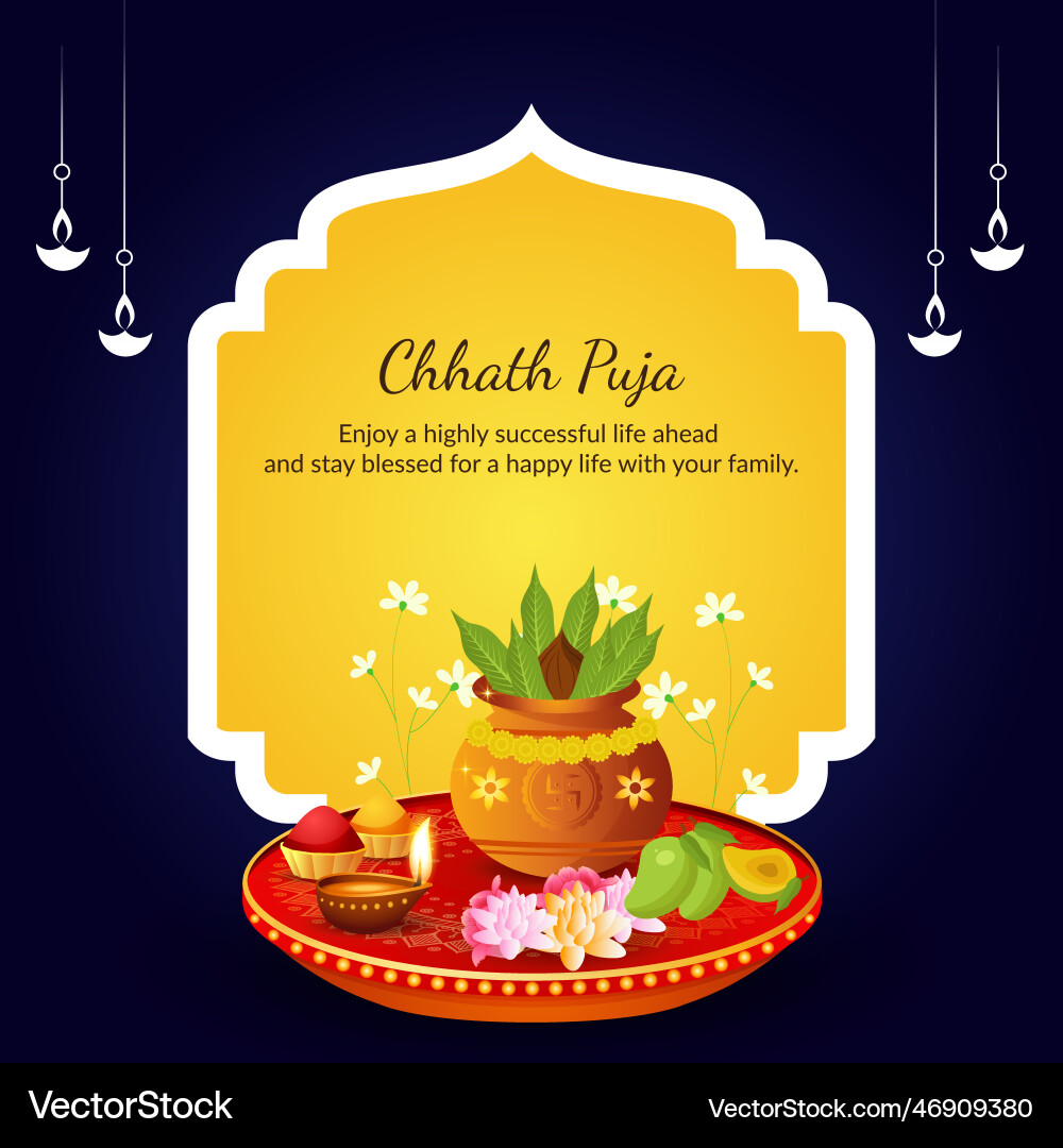 Happy chhath puja banner design template vector image