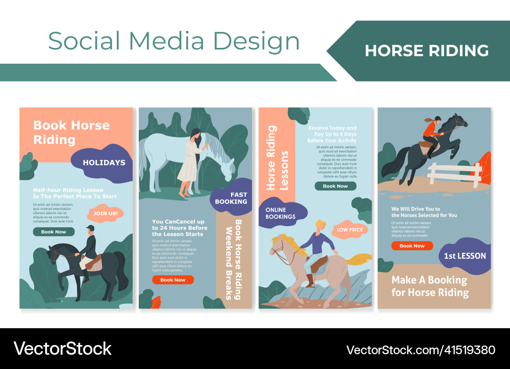 Horse riding sport booking at social media post Horse riding sport booking at social media post vector image