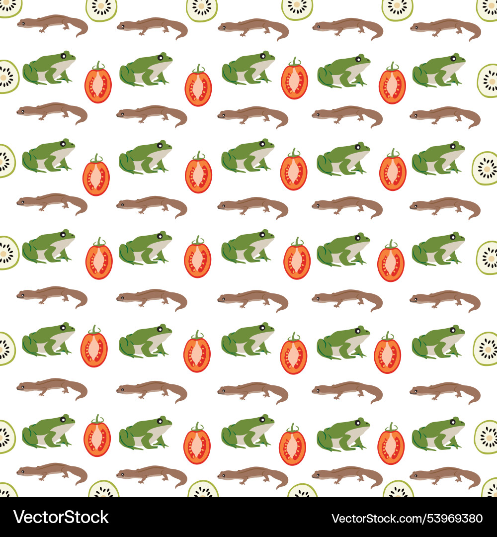 Lizard frog with fruit as a pattern background Lizard frog with fruit as a pattern background Vector Image