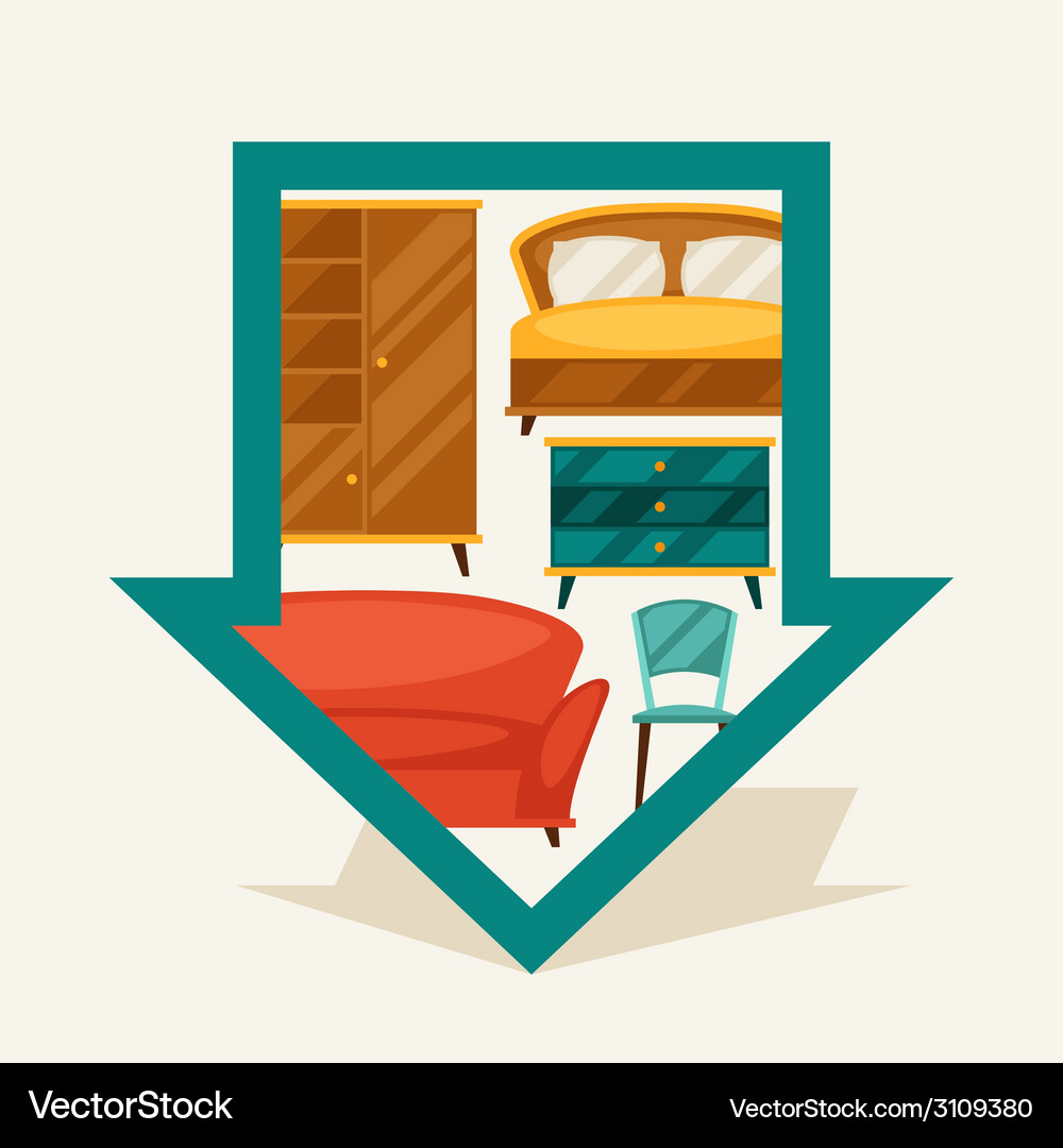 Navigation marker with furniture in retro style Vector Image