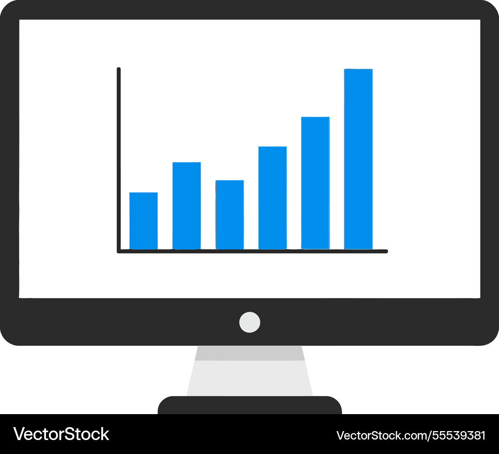 Computer monitor displaying a rising bar graph Vector Image