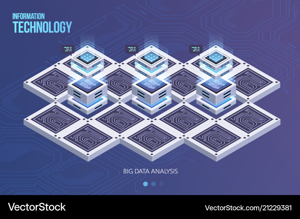 Concept of big data processing isometric Concept of big data processing isometric vector image