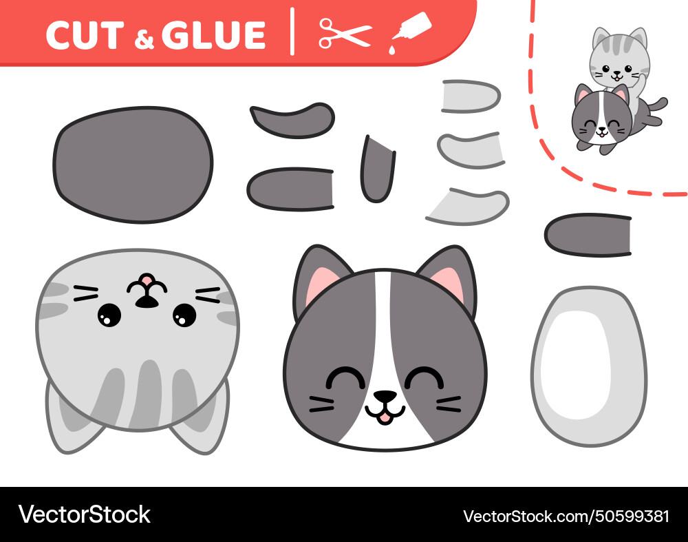 Cut and glue two kittens applique paper game Vector Image